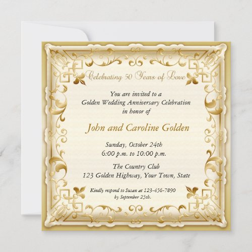 Ornate Gold 50th Anniversary Invitation