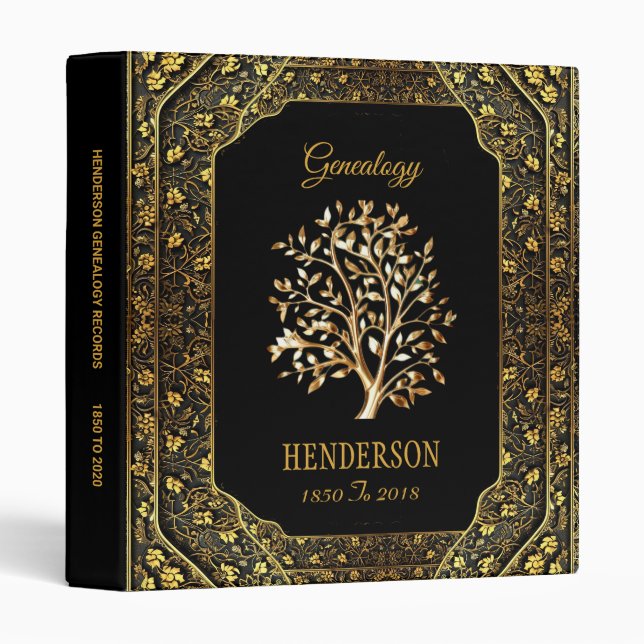 Ornate Gold And Black Genealogy Family Tree Binder (Front/Spine)