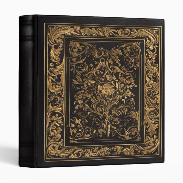 Ornate Gold and Black Leather Photo Album  3 Ring Binder (Front/Spine)