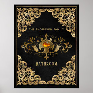 Ornate Gold and Black Vintage Gemstone Poster
