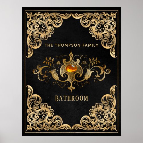 Ornate Gold and Black Vintage Gemstone Poster