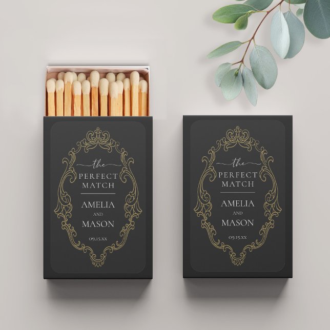 Ornate Gold and Black Wedding The Perfect Match (Ornate Gold and Black Wedding Perfect  Match  Matchboxes Shown in Black)