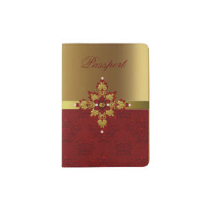 Ornate Gold and Red Passport Holder