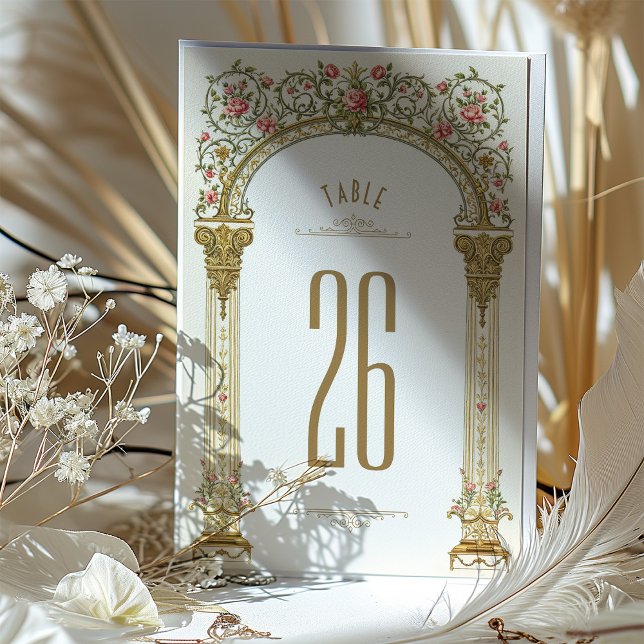 Ornate Gold Arch & Pink Roses Table Number (Creator Uploaded)