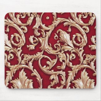 Ornate Gold Baroque Floral Damask Red Velvet
