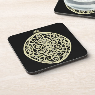 Ornate Gold Bauble on Black Beverage Coaster