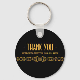 Ornate Gold Belt - Gold Black Wedding Thank You Keychain