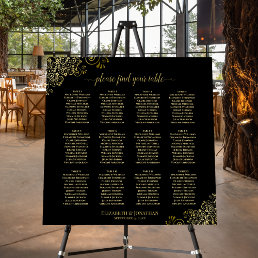 Ornate Gold &amp; Black 12 Table Wedding Seating Chart Foam Board