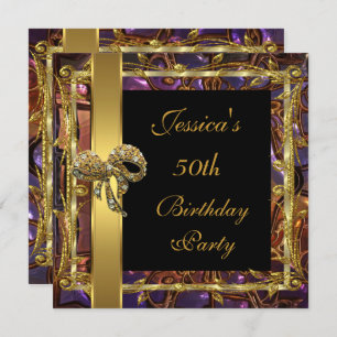Ornate Gold Black 50th Birthday Elegant Invite 3