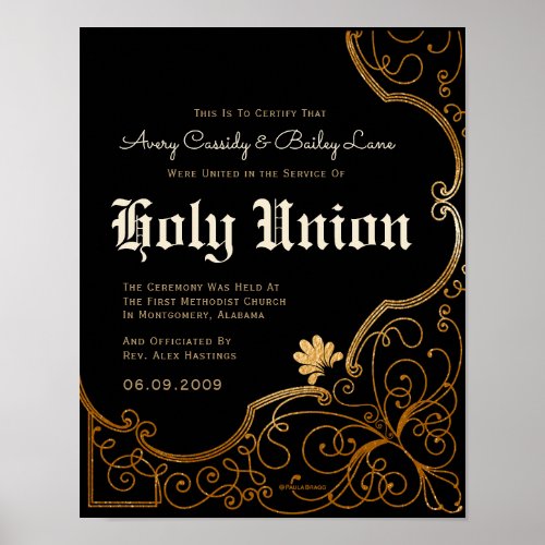 Ornate gold black Alternative Wedding Certificate Poster