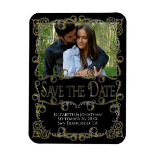 Ornate Gold & Black Wedding Save the Date Photo Magnet