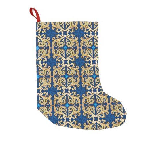 Ornate Gold Blue Classic Vintage Small Christmas Stocking