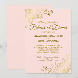 Ornate Gold & Blush Pink Wedding Rehearsal Dinner Invitation