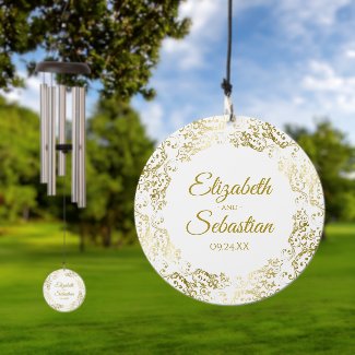 Ornate Gold Border White Wedding Couples Names