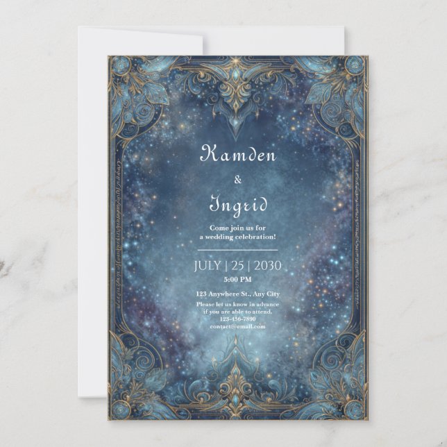 Ornate Gold Celestial Galaxy Wedding Invitation (Front)