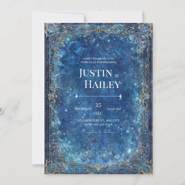 Ornate Gold Celestial Galaxy Wedding Invitation (Front)
