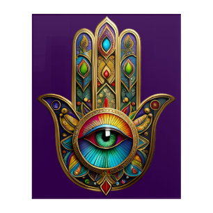 Ornate Gold Colorful Hamsa Green on Red Third Eye Acrylic Print