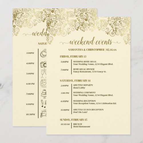 Ornate Gold & Cream Wedding Events & Timeline Program
