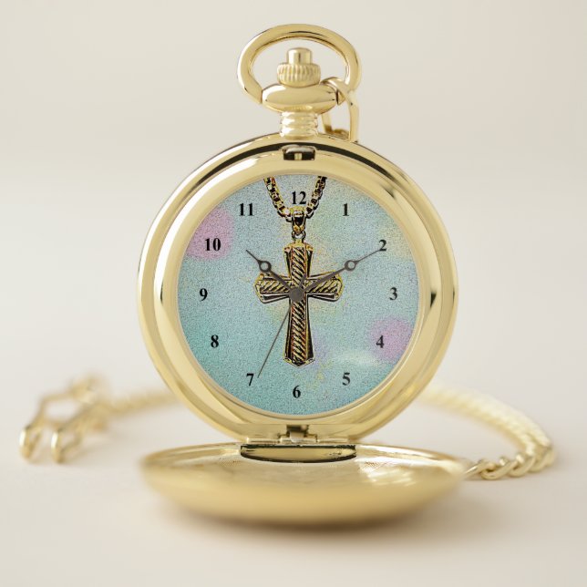 Ornate Gold Cross and Chain Pocket Watch (Inside)