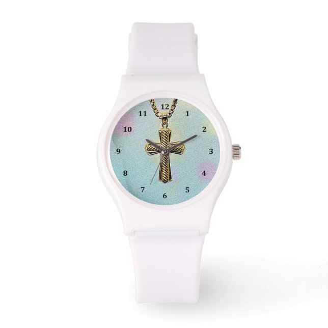 Ornate Gold Cross and Chain Watch (Front)