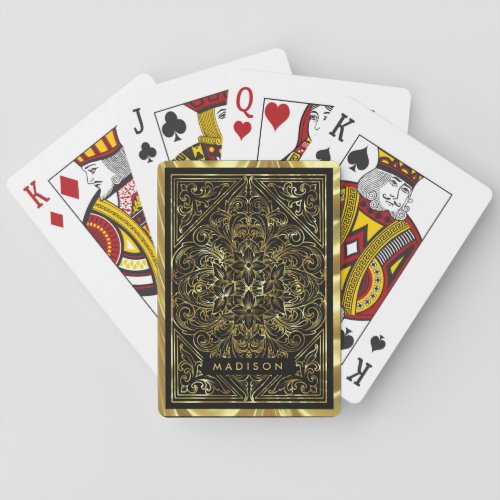Ornate Gold Decorative Royal Ornament On Blac  Poker Cards