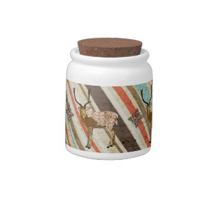 Ornate Gold Deer Vintage Stripes Cookie Jar