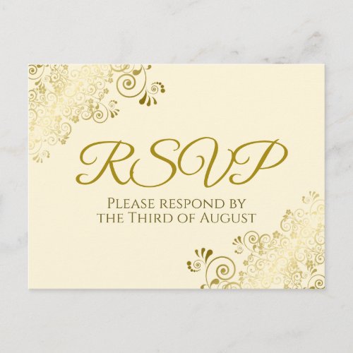 Ornate Gold Filigree Elegant Cream Wedding RSVP Postcard