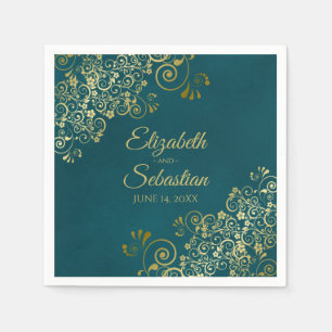 Ornate Gold Filigree Elegant Dark Teal Wedding Napkins