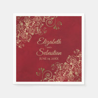 Ornate Gold Filigree Elegant Marbled Red Wedding