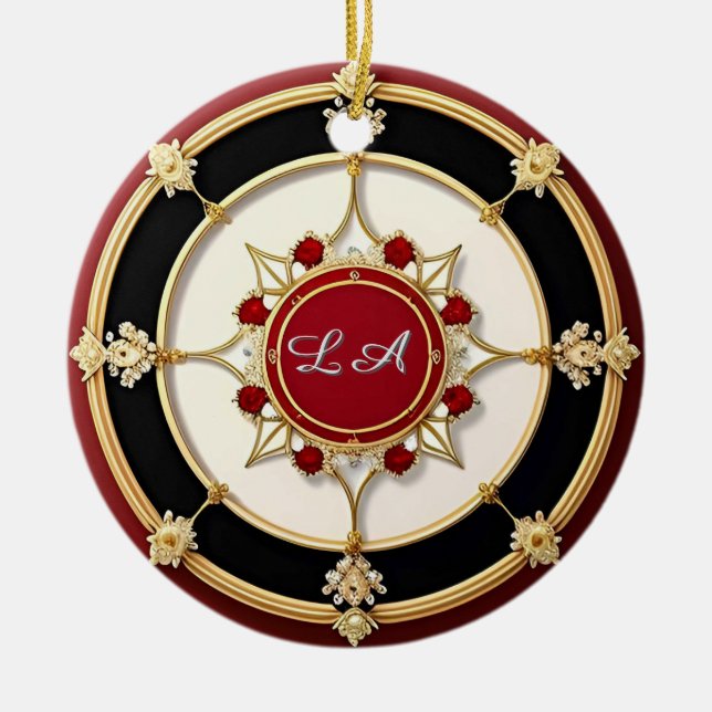 Ornate Gold Floral Design Ceramic Ornament (Front)