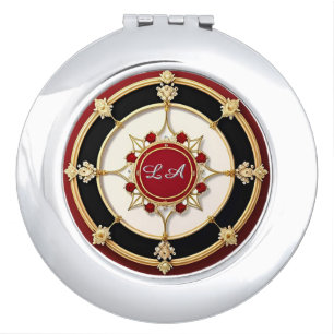 Ornate Gold Floral Design Compact Mirror