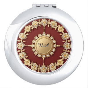 Ornate Gold Floral Design Compact Mirror