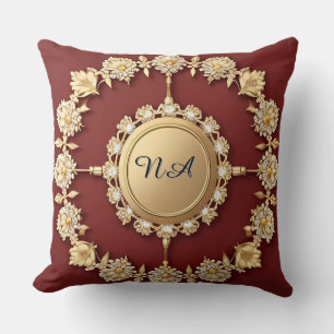Ornate Gold Floral Design Throw Pillow