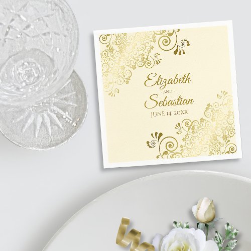 Ornate Gold Floral Filigree Elegant Cream Wedding Napkins
