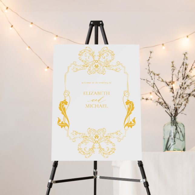 Ornate Gold Floral Monogram Welcome Wedding Foam Board (In Situ (Stand))