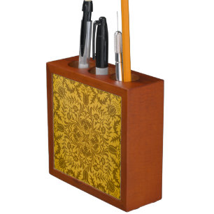 Ornate gold floral pattern with symmetrical desk organizer