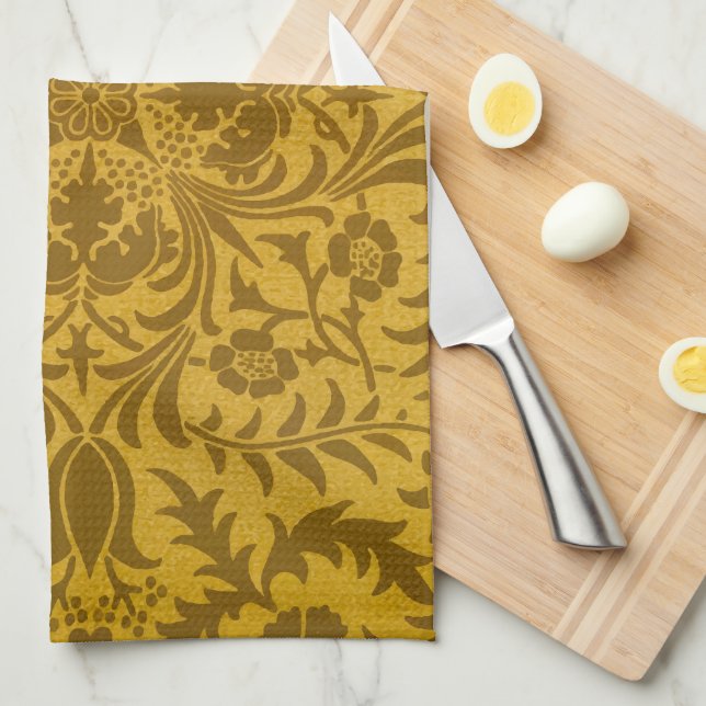Ornate gold floral pattern with symmetrical kitchen towel (Quarter Fold)