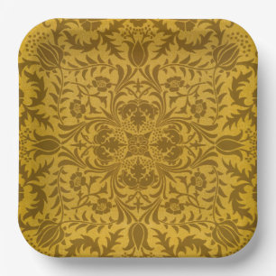 Ornate gold floral pattern with symmetrical paper plates