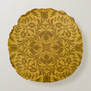 Ornate gold floral pattern with symmetrical round pillow