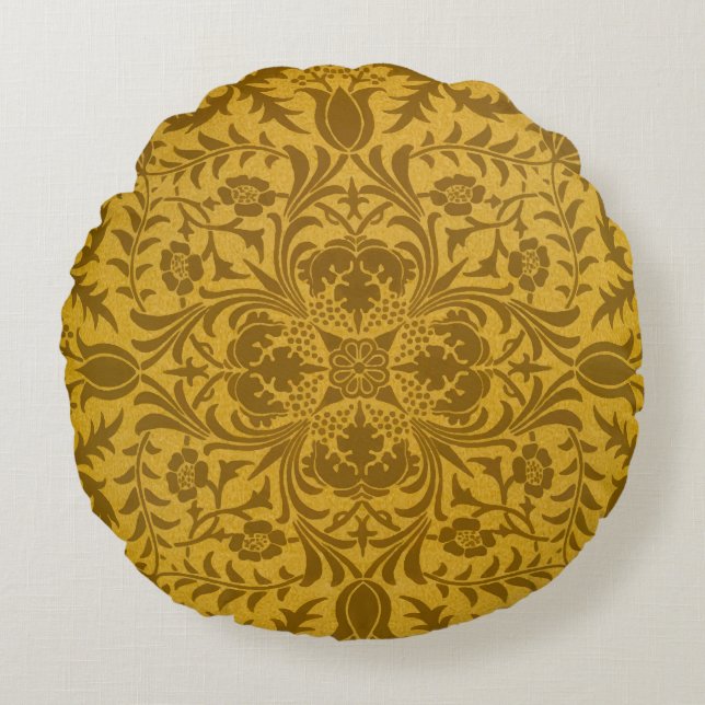 Ornate gold floral pattern with symmetrical round pillow (Front)