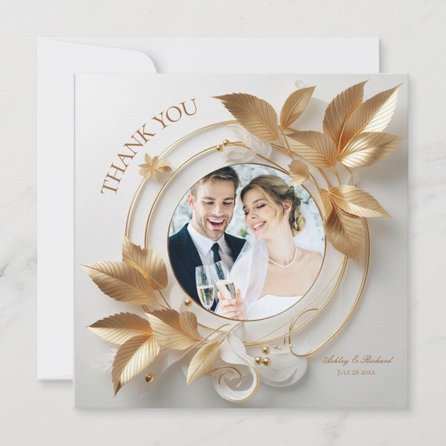 Ornate Gold Floral Wedding Thank You Card (Front)
