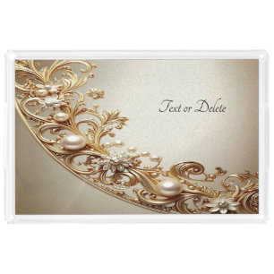 Ornate Gold Flourish Acrylic Vanity Tray