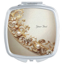 Ornate Gold Flourish Compact Mirror