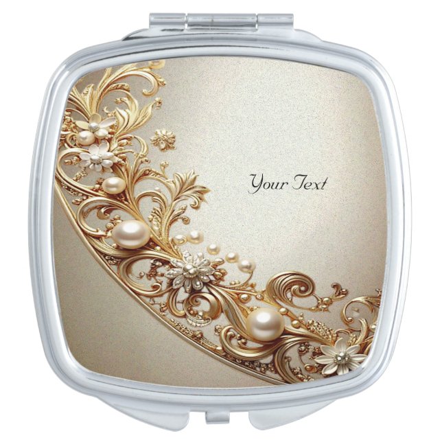 Ornate Gold Flourish Compact Mirror (Front)
