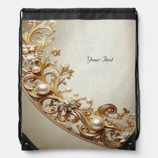 Ornate Gold Flourish Drawstring Backpack