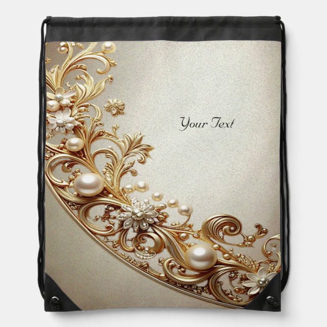 Ornate Gold Flourish Drawstring Backpack (Front)
