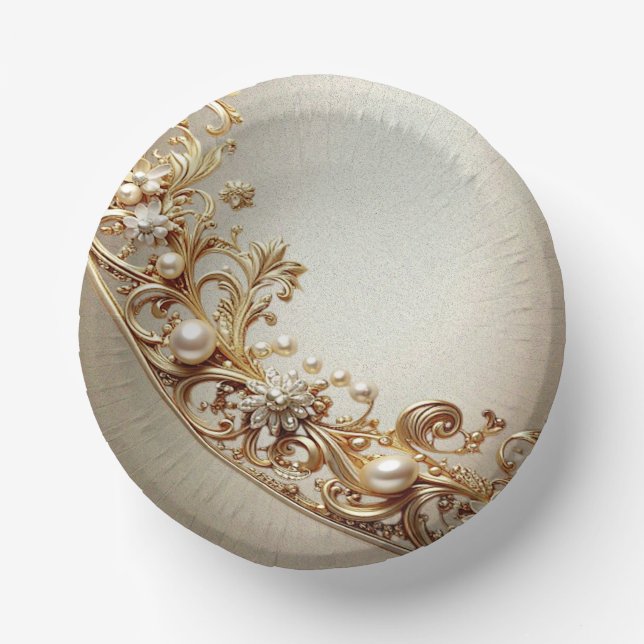 Ornate Gold Flourish Paper Bowls (Front)