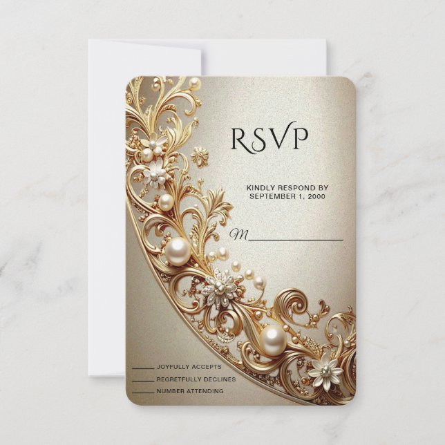 Ornate Gold Flourish RSVP Card (Front)