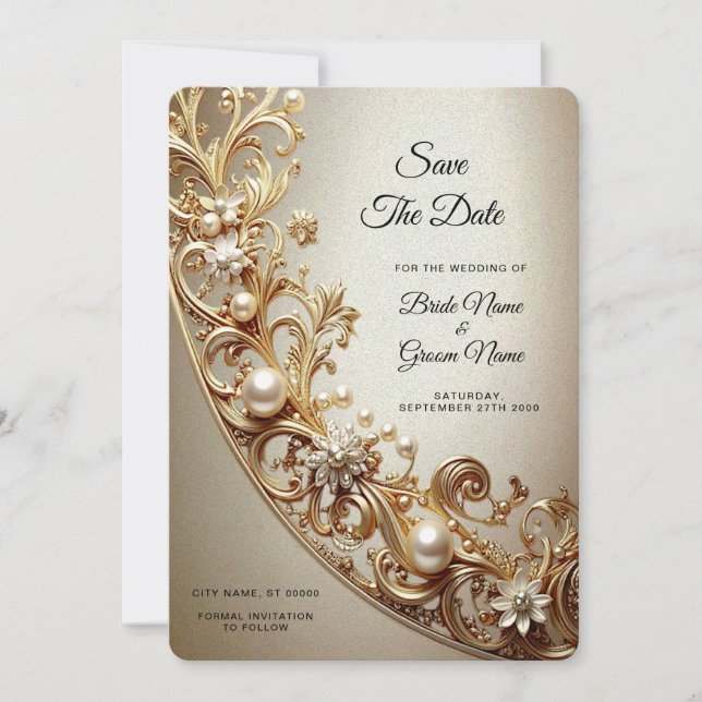 Ornate Gold Flourish Save The Date (Front)