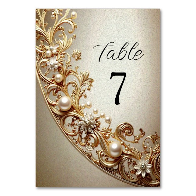 Ornate Gold Flourish Table Number (Front)